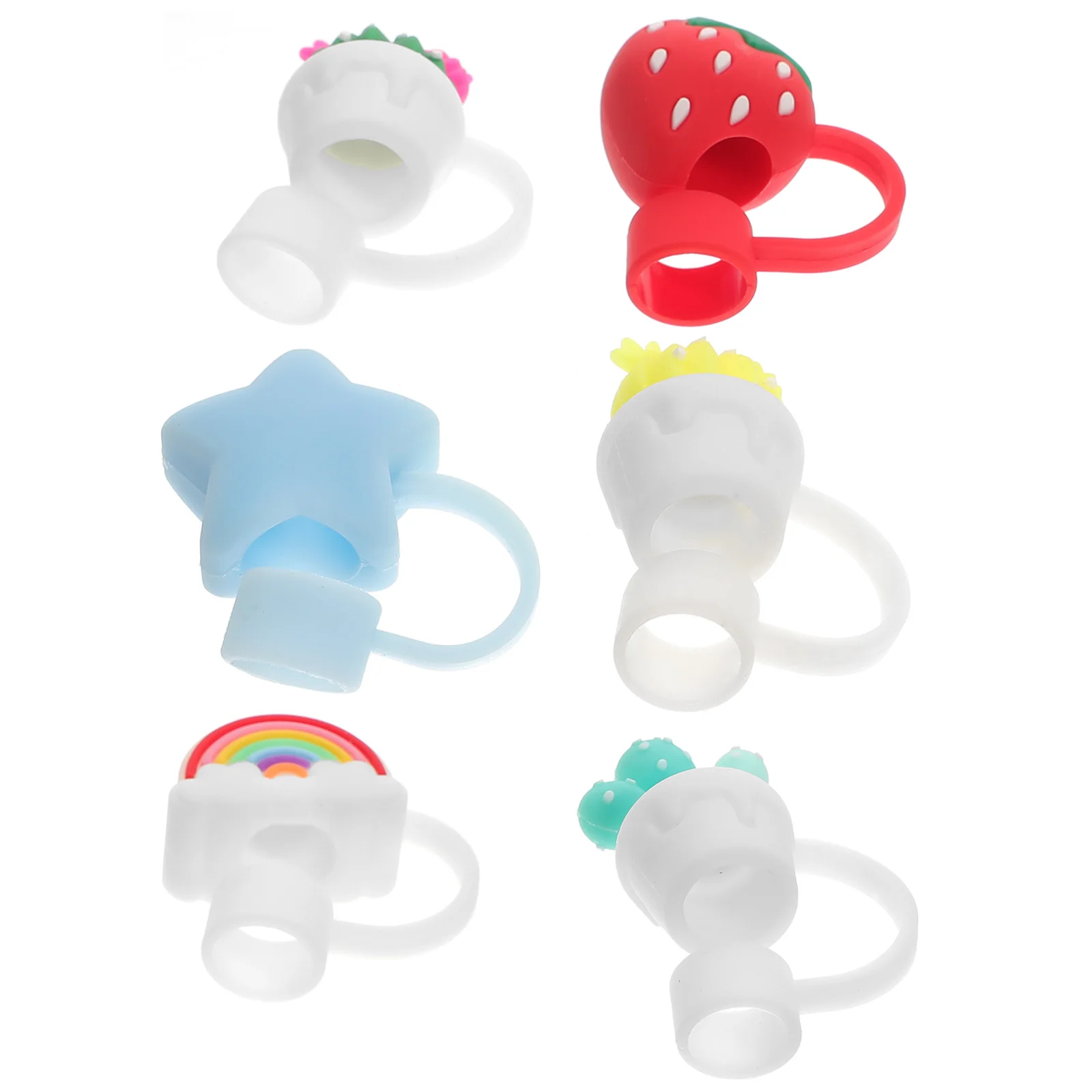 

6 Pcs Dust Cap for Drinking Straw 12mm Inner Diameter Silicone Covers Cute Shapes Protective Caps Reusable Straw Tips