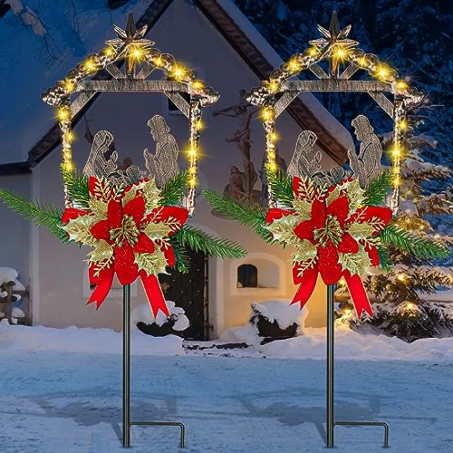 

2 Pcs 2 Pcs 3.5ft Nativity Scene Outdoor Yard Stakes Solar Lighted Outdoor Metal Christmas Nativity Scene Decoration for Christ
