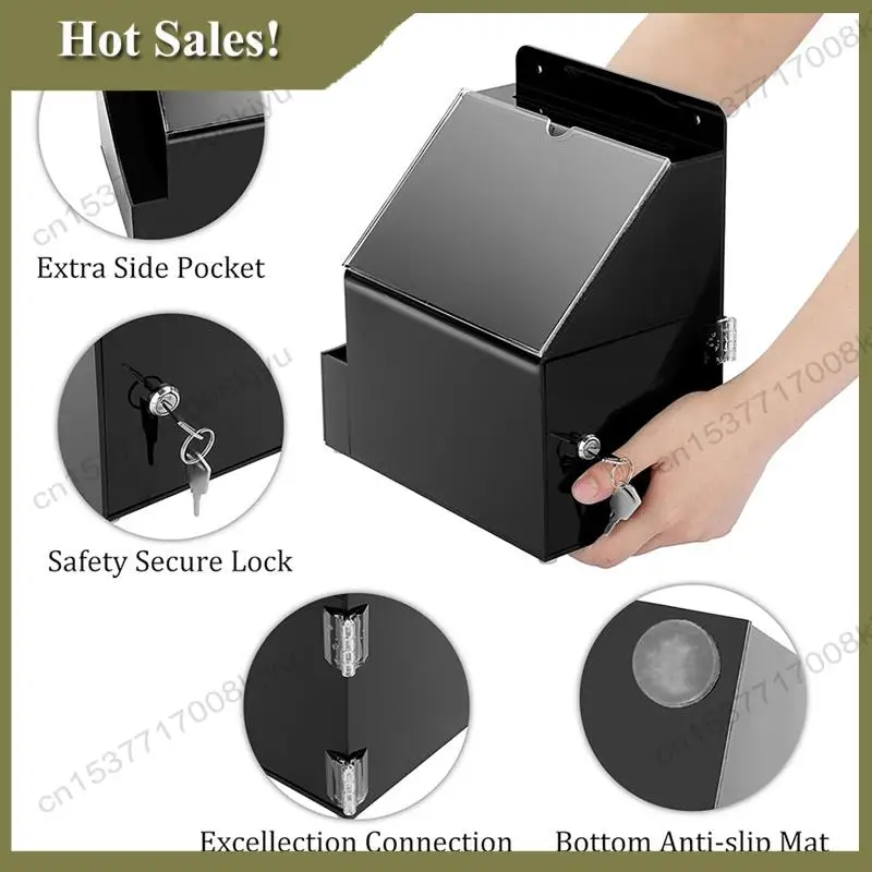 -A23G Acrylic Suggestion Box With Lock Wall Mounted Acrylic Donation Box With 5X7inch Sign Slot Office Ballot Boxes