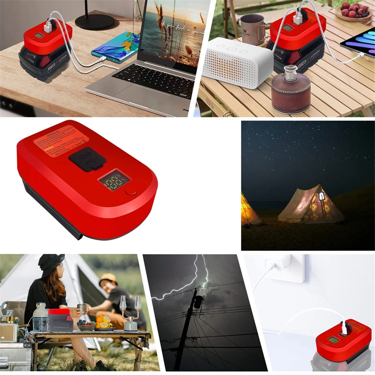 Cargador adaptador de A57G-65W para batería de iones de litio Milwaukee de 18V con puerto tipo C y puerto USB convertidor adaptador de carga USB inverso