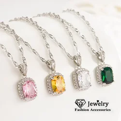 CC Pendants For Women Necklaces No Chain Sterling Rectangle 7*9mm Cubic Zirconia Colorful Accessories Jewelry CCN144