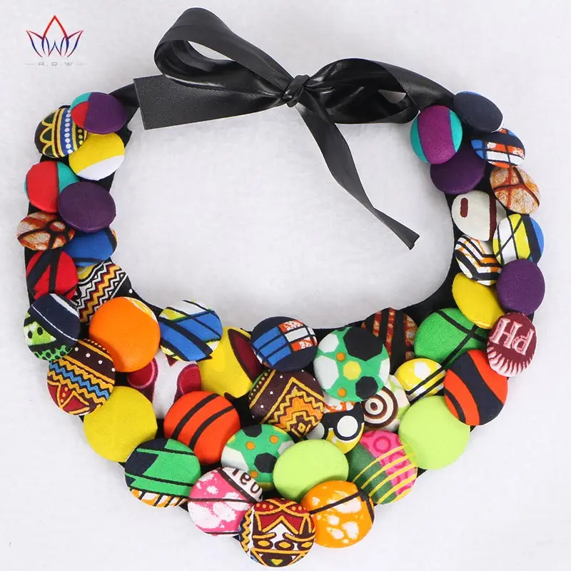 2023 Hot Sale Ankara African Multi Strand Color Button Necklaces & Pendants For Women Choker Statement Necklace For Gift WYA055