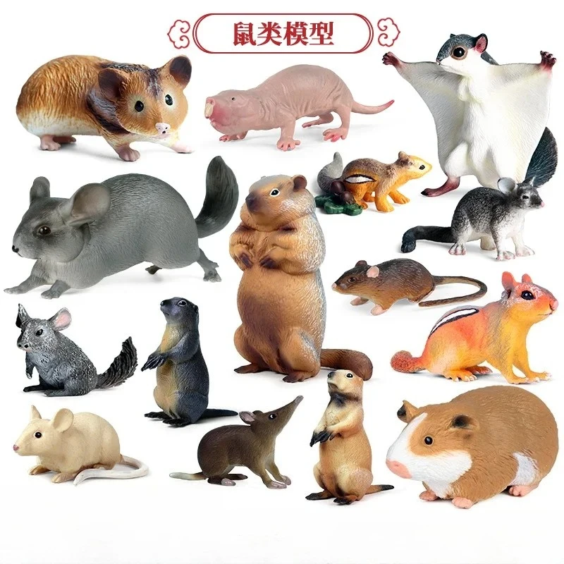 Simulation Mouse Squirrel Groundhog Opossum Wild Animal Solid Action Figures Model Children's Cognitive Miniature Ornament Toys