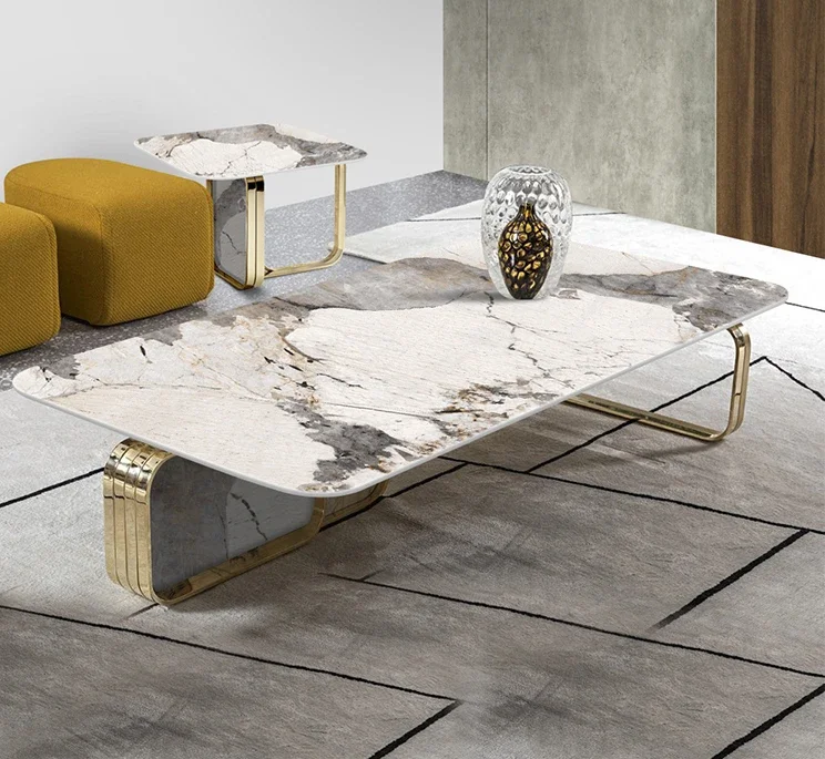 Italian rock panel coffee table, living room, small unit, household, Nordic style, glossy surface, light luxury marble