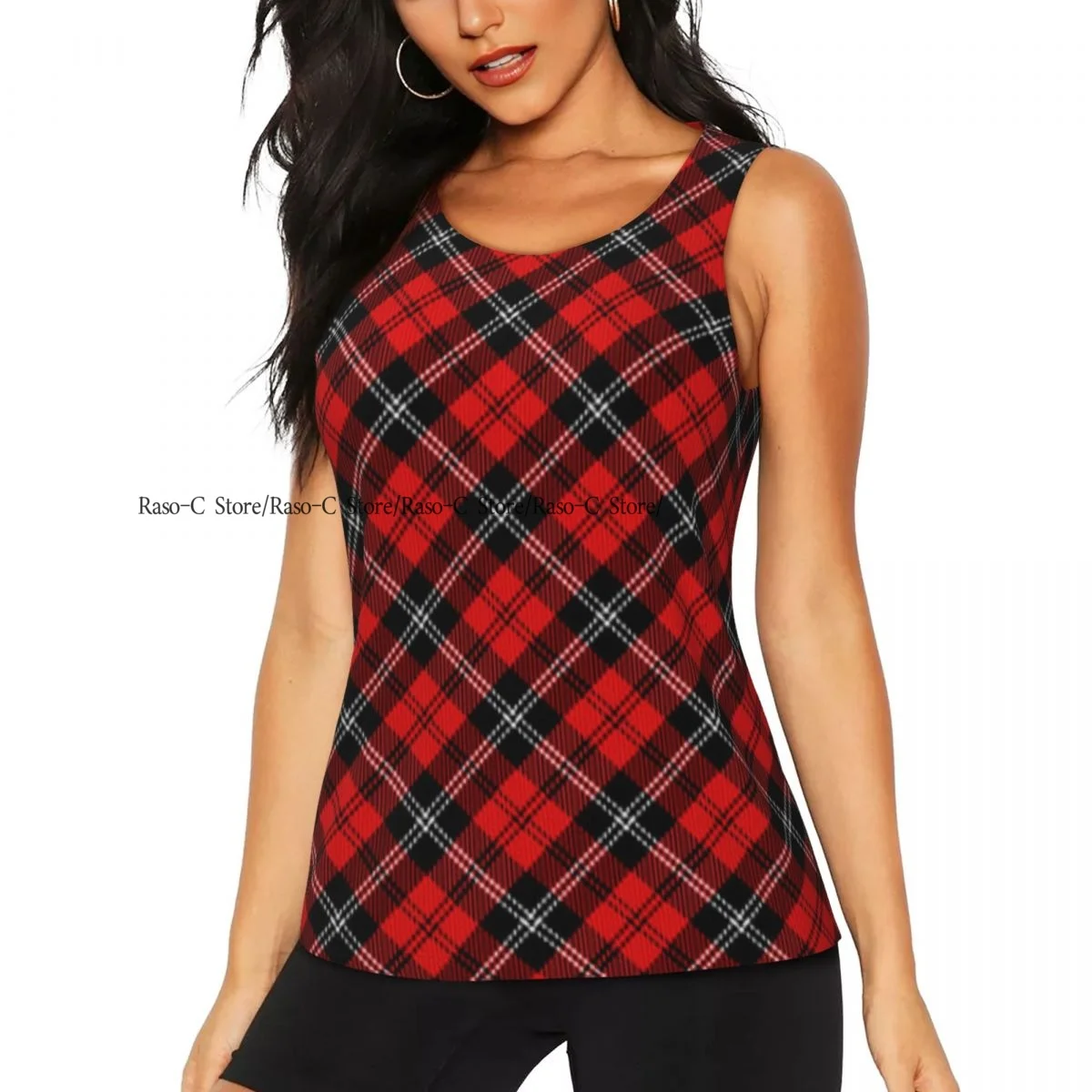 Women's Workout Tank Tops Quick Dry Sleeveless Running Athletic Shirts Diagonal Tartan Plaid Gym Yoga Tops