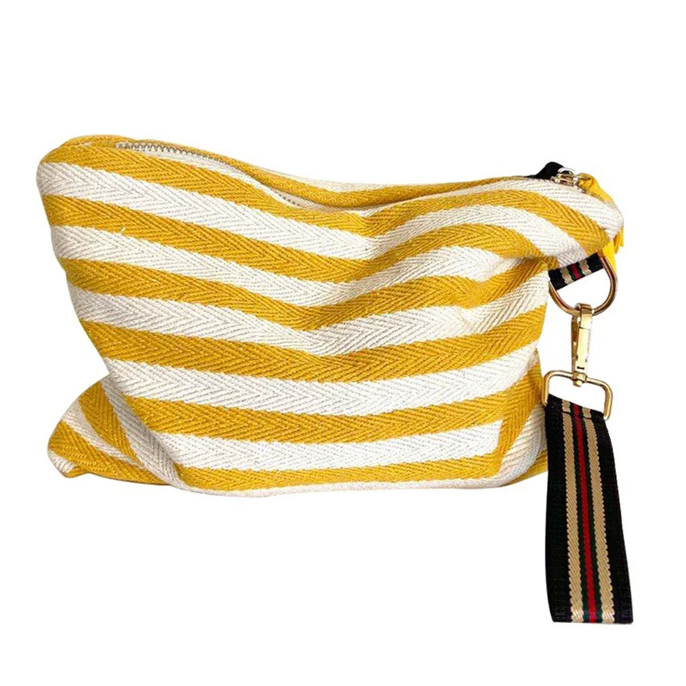 Hot sale 1Pcs Yellow Women Striped Makeup Case Organizer Tassel Cosmetic Pouch Travel Toiletry Bag Canvas Beauty Case