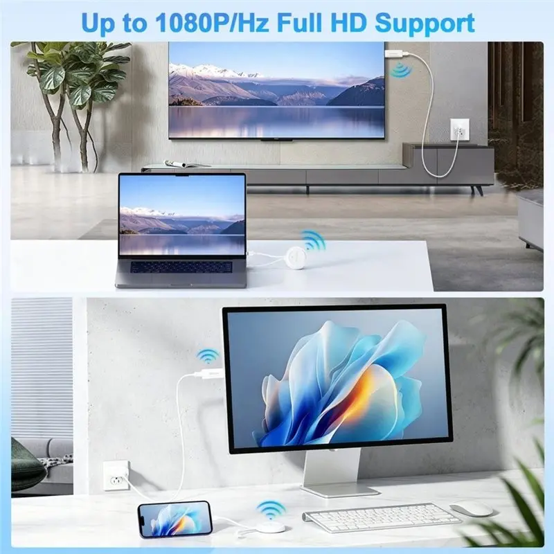 AU61 Wireless -Compatible TV Display Kit 4K 1080P Support, 5GHZ+ 2.4GHZ Transmitter Receiver- Plug& Play Design