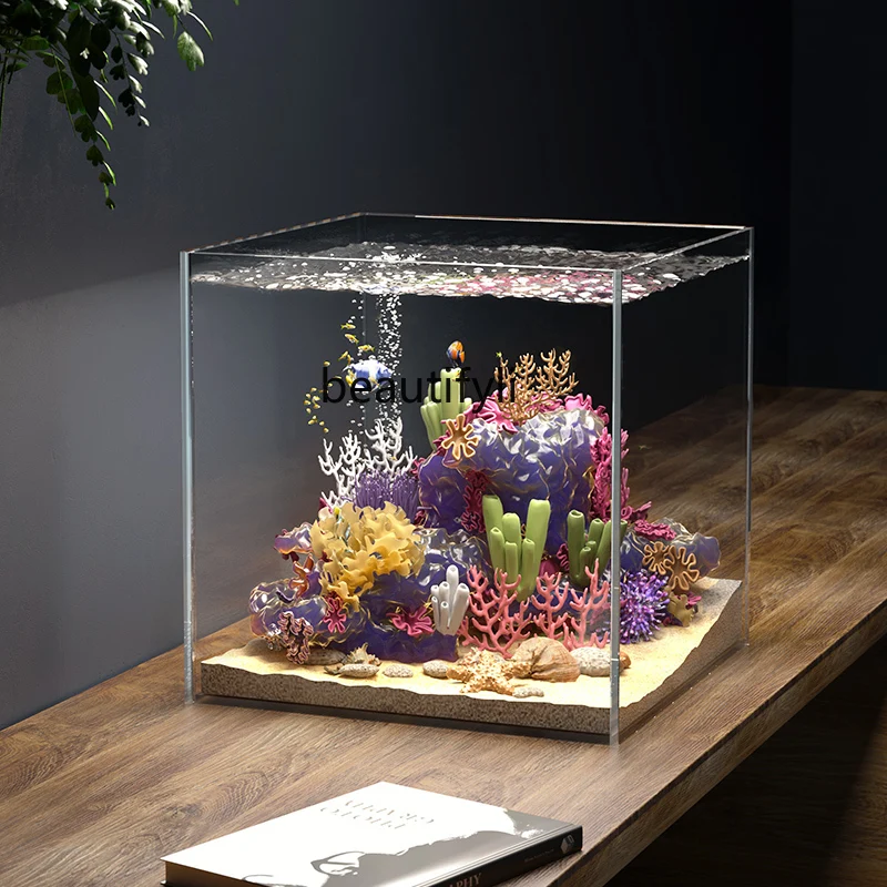 Super White Fish Tank Living Room Small Fish Tank Small Glass Desktop Fish Globe Ecological Landscape