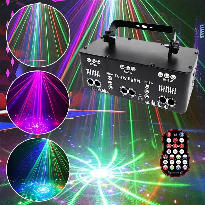 Imagem -02 - Rgb dj Disco Light Beam Projetor Laser Dmx Stage Strobe Efeito de Luz Negra Xmas Club Feriado Halloween Party Lights 21 Olhos