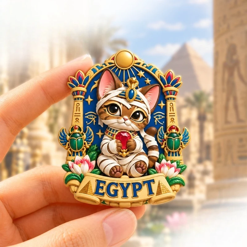 Egypt Mummy Cat Scarab Fridge Magnet - Adorable 3D Ancient Souvenir Unique Egyptian Gift for Travel & Fun Decor