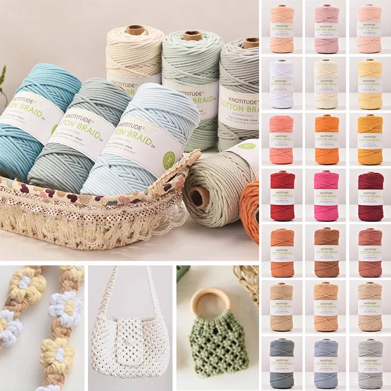 

100m/roll 3mm Braided Cotton Macrame Cord Multipurpose Cotton Rope for DIY Wall Hanging Knitting Hand Weaving Craft Supplies