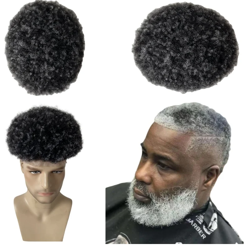 

Fast Shipping Mongolian Virgin Human Hair Hairpiece 4mm Root Afro #130 Grey Toupee 8x10 Full Lace Unit for Black Man