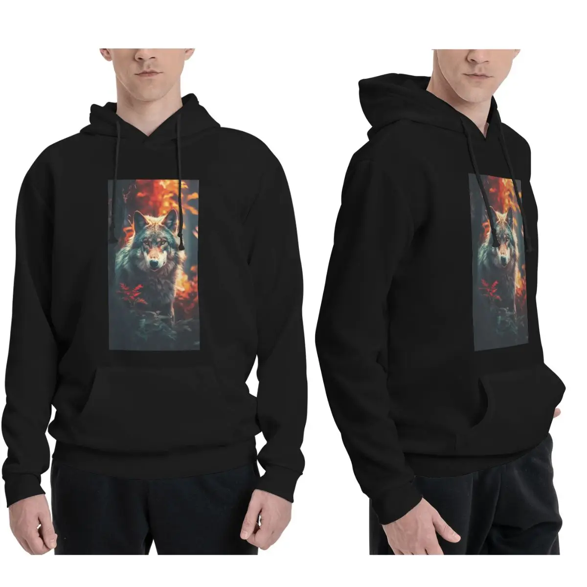 Wolf Animal In The Forest Of Autumn Hoodies Men Women Casual Pullover Sweatshirts Hip Hop Long Sleeve Hooded Autumn Winter