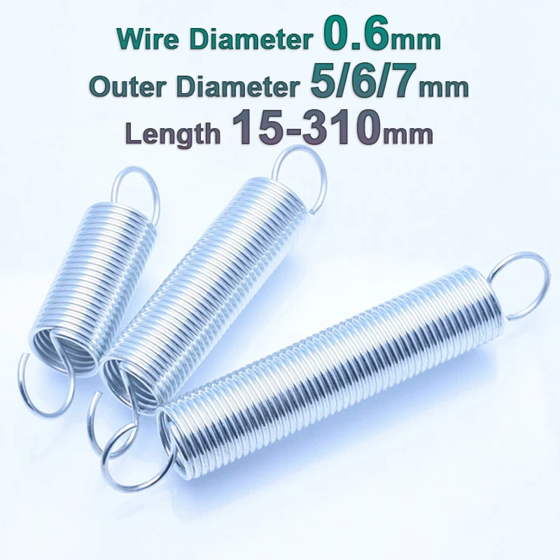 Galvanized Extension Spring S Hook Tension Spring Pullback Spring Zinc Plated Expanding Draught Spring Wire Dia 0.6mm OD 5/6/7mm