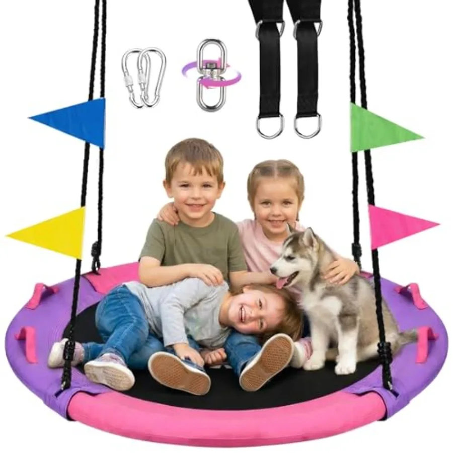 

43 Inch Tree Swing for outdoor use polyethylene saucer blue 900lbs capacity 360 swivel adjustable strap
