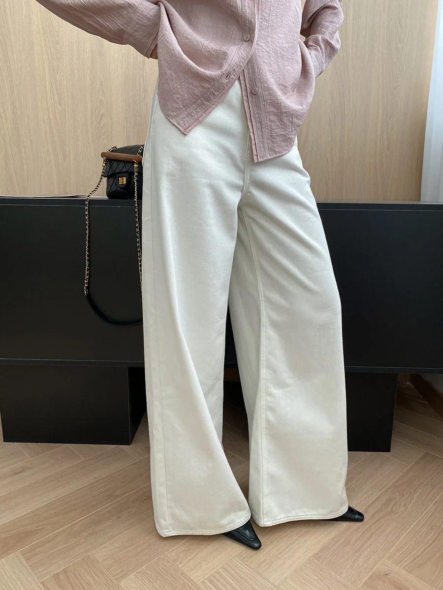 

Расслабленные утягивающие и плюшевые теплые джинсовые широкие брюки с высокой талией во французском стиле.