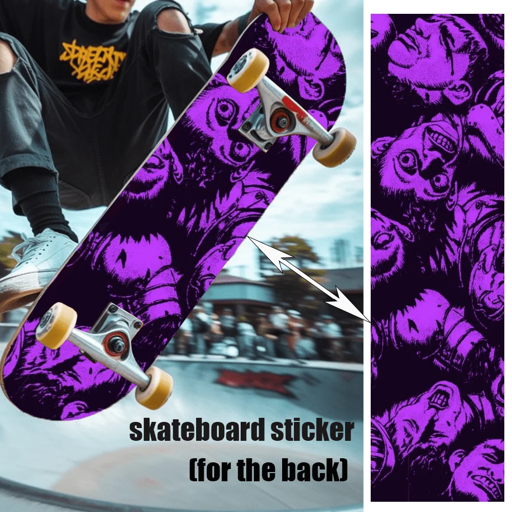 

1 9 × 33 inch "Purple and Black color scheme manga style design" themed printed skateboard back sticker - self-adhesive