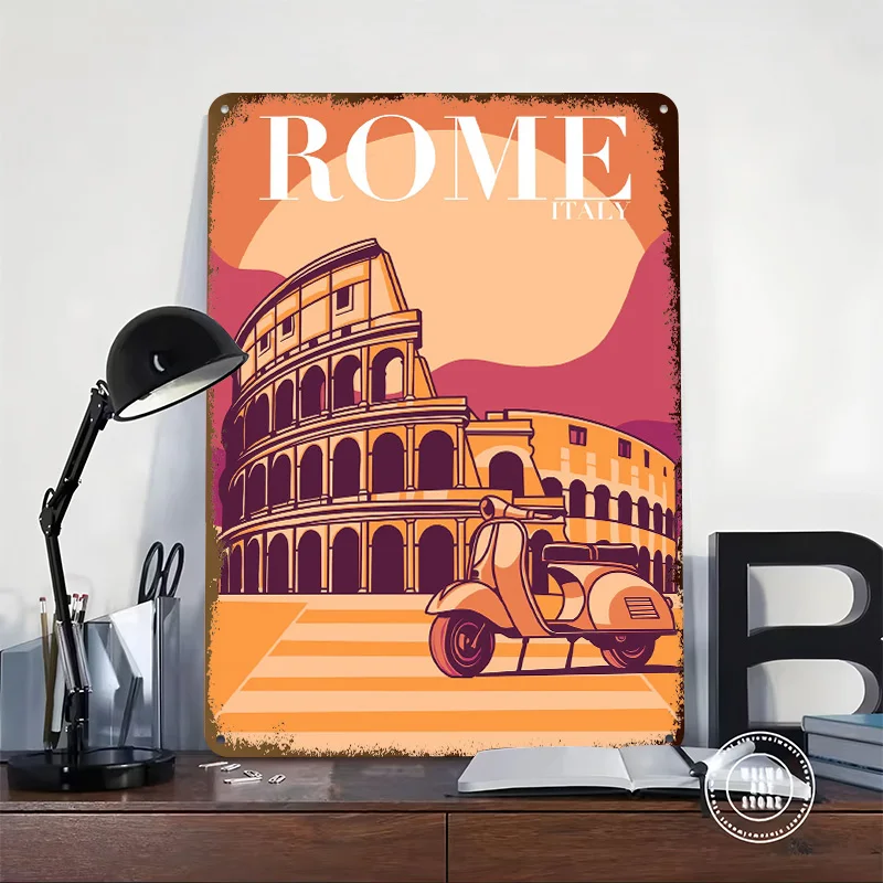 Rome Italy Colosseum Printed Poster Customized Wall Art Retro Vintage Metal Tin Signs for Home Bedroom Decoration Room Decor Men