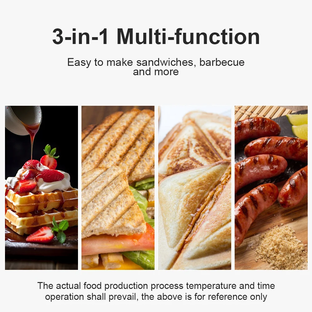 ماكينة صنع الوافل 3 في 1 بقدرة 1000 وات من الفولاذ المقاوم للصدأ ماكينة صنع الإفطار غير لاصقة مع الوافل والساندويتش وأطباق بانيني #5