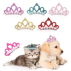 Small Dogs Hair Clips Bow Faux Pearl Crown Shape Bows Cute Head Decoration For Pets Hair Clips Grooming Cat Bow Pet Accessoires