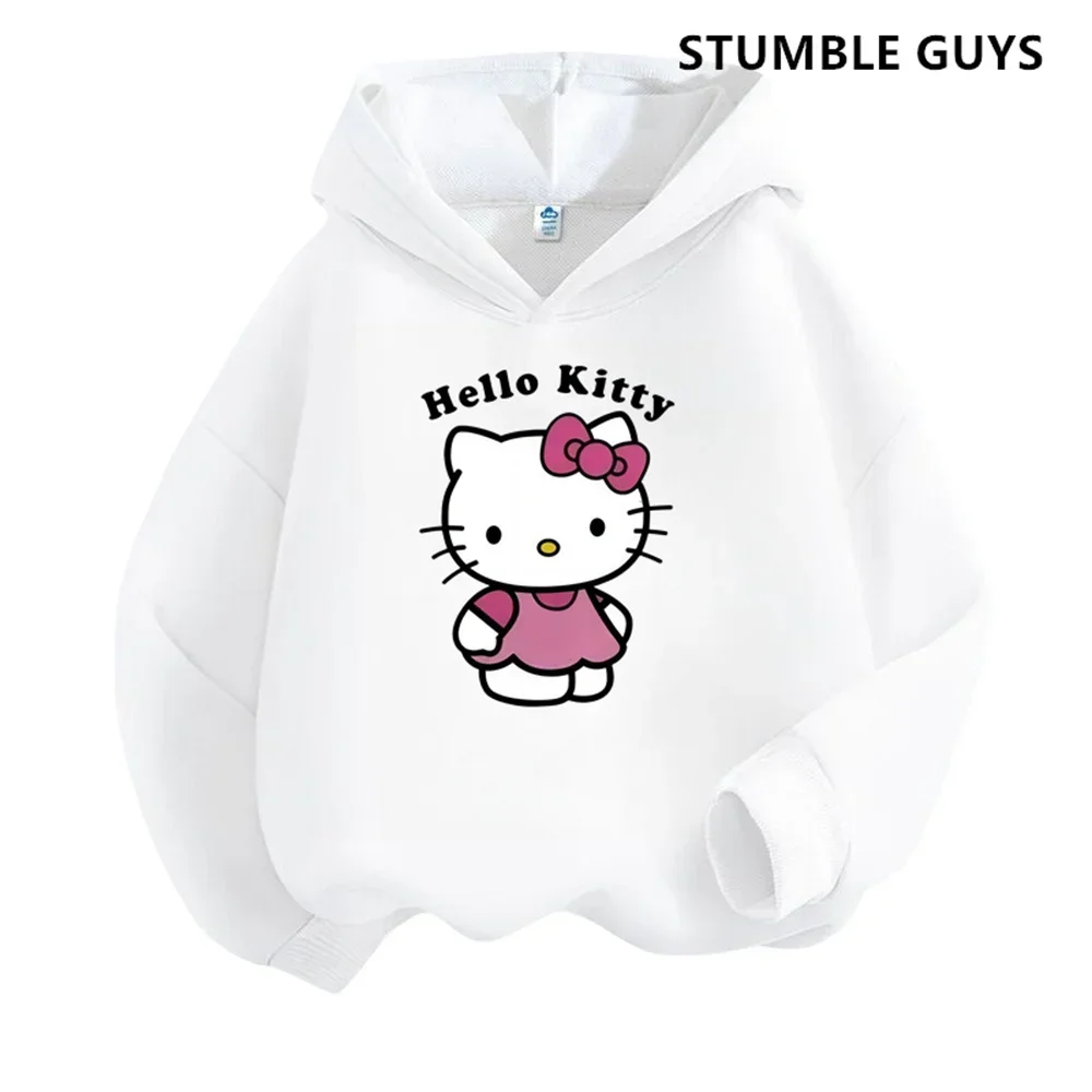 طقم كنزة بغطاء رأس وسراويل طويلة للأطفال من Kawaii Hello Kitty ، بدلة رياضية غير رسمية ، سترة كورمي مضحكة ، ملابس للأولاد ، مجموعتين