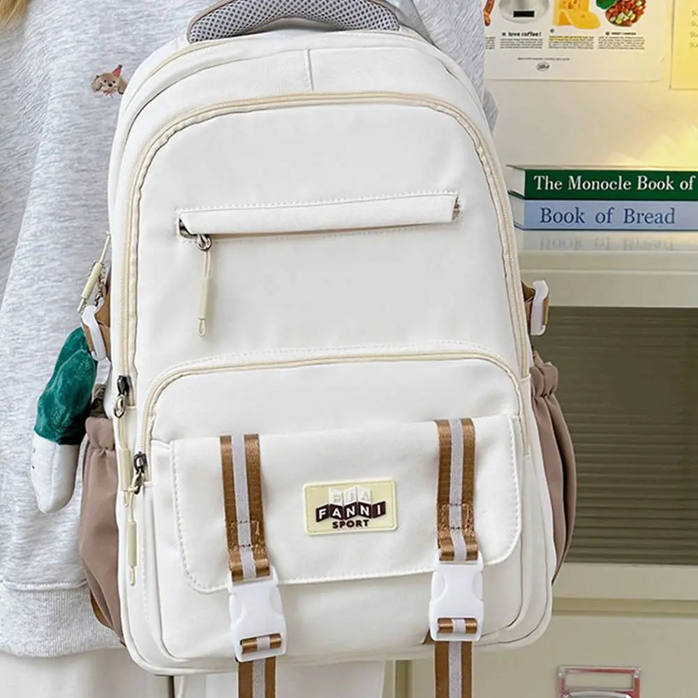 

Multi-function Nylon Large Student School Bag Capacity With Cute Pendants Backpack Leisure Waterproof Schoolbag Women Men
