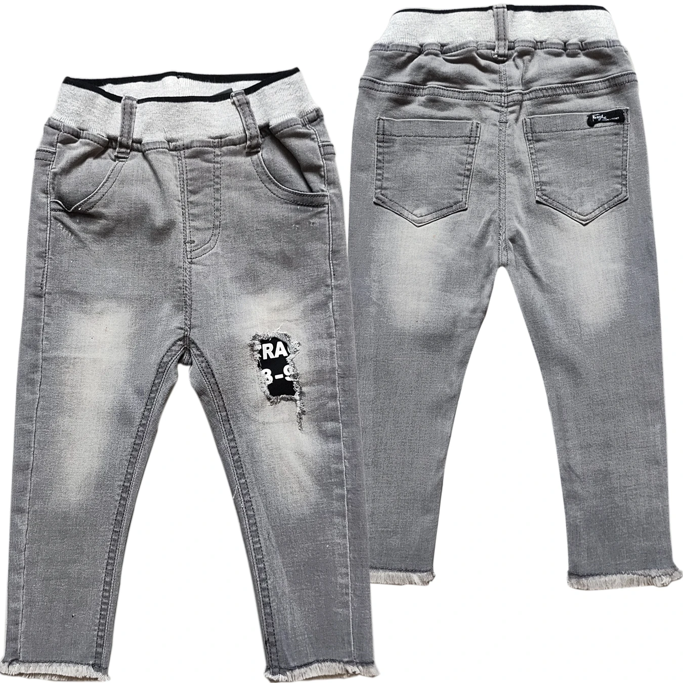 5140  12M-3Y  skinny baby boys jeans l soft denim pants hole  grey elastic waist