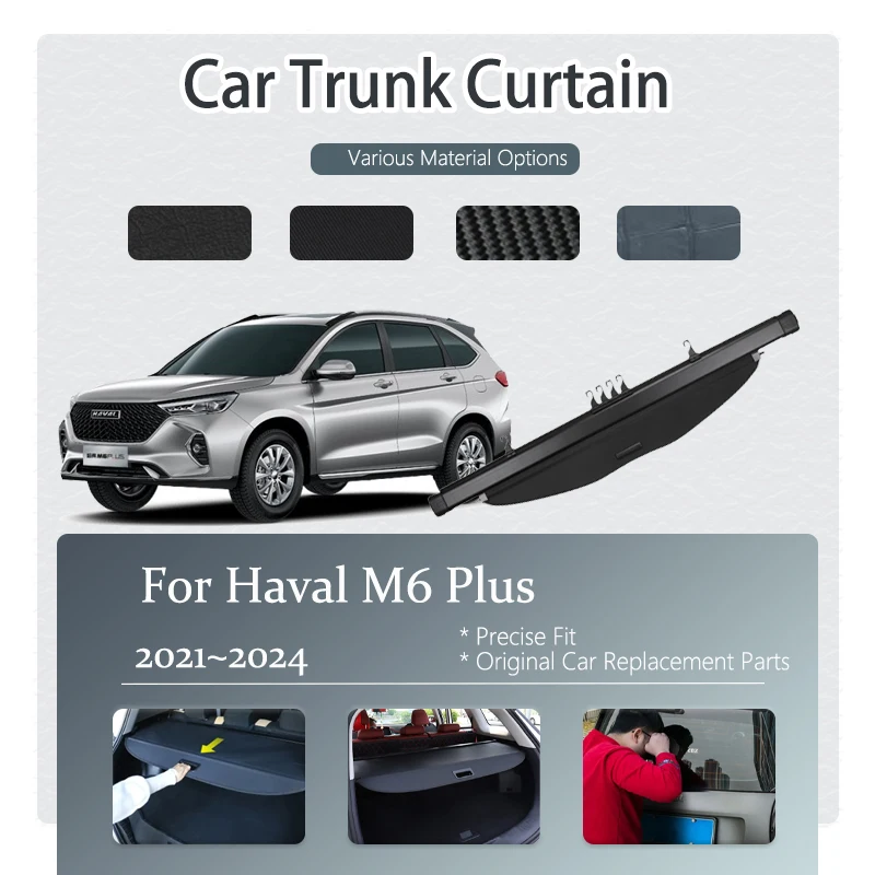 Car Rear Trunk Curtain Cover For Haval M6 Plus 2021~2024 Black Retractable Luggage Trunk Rack Partition Shelter Auto Accessories