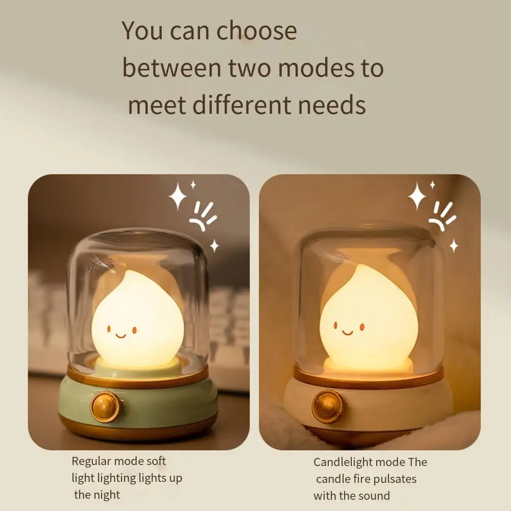 Cute Kerosene Lamp USB Rechargeable Dimmable Candle Night Light 1800K 3000K Warm Light Silicone Flame Amber Light Sleep Soothing