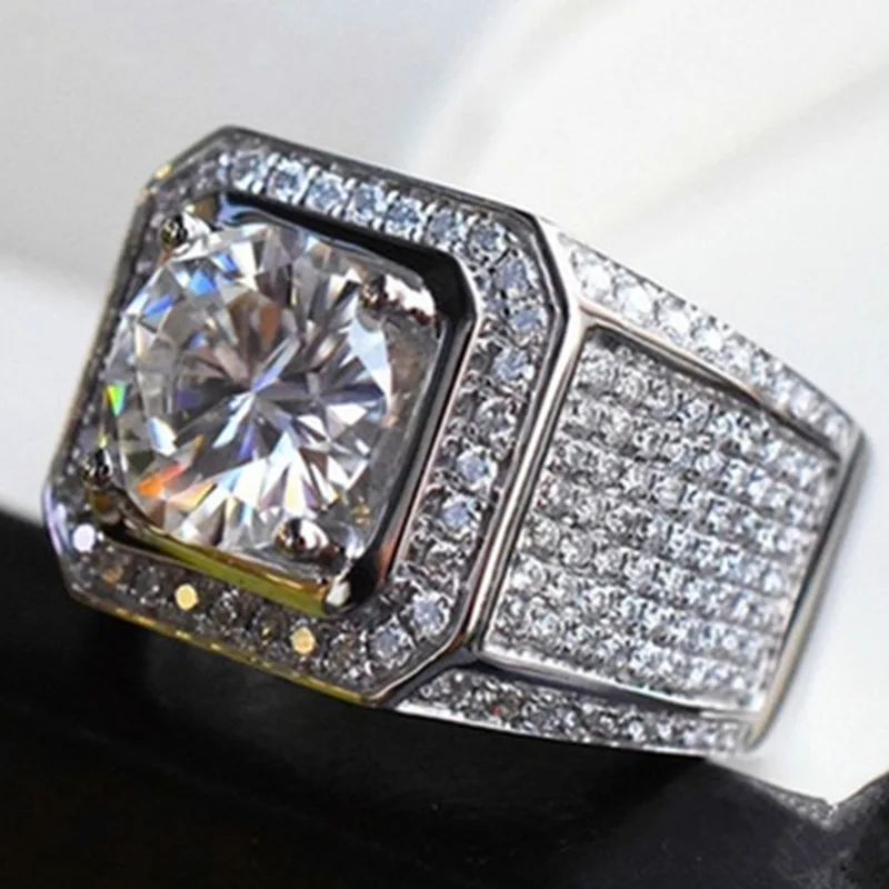 Nuevo Anillo de Compromiso Hip Hop Blanco Dorado con Incrustaciones de Cristales, Tallas 7-13, Anillo de Cristal Completo para Hombre y Mujer, Joyería en Oferta