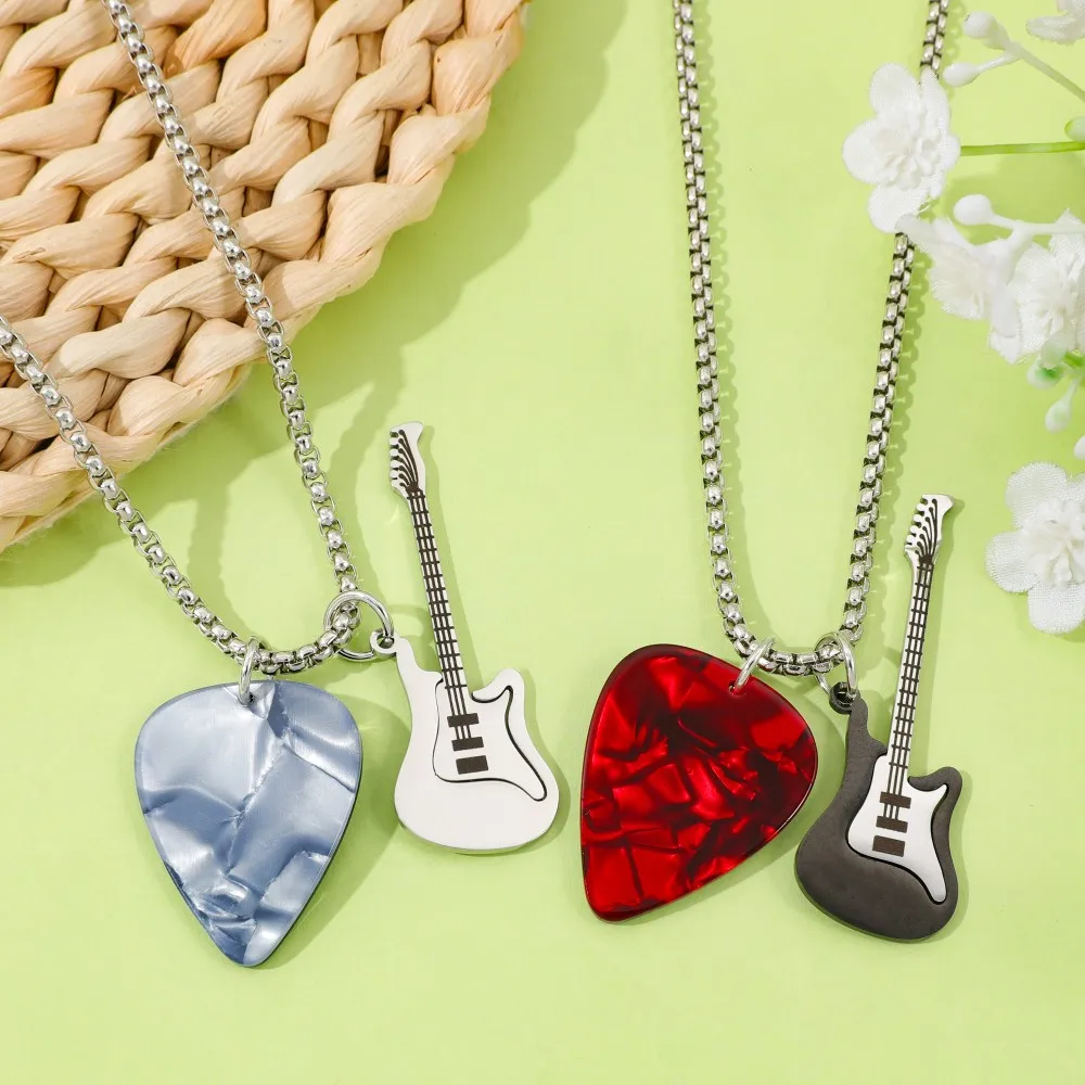 Rock Electric Guitar Shaped Pendant Necklace - Hip-Hop Style Fashion Accessory for Men And Women Jewelry Creative Gift