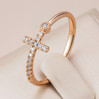 Kinel Hot 585 Rose Gold Color Faith Cross Rings for Women Shiny Natural Zircon Accessories High Quality Daily Fine Jewelry