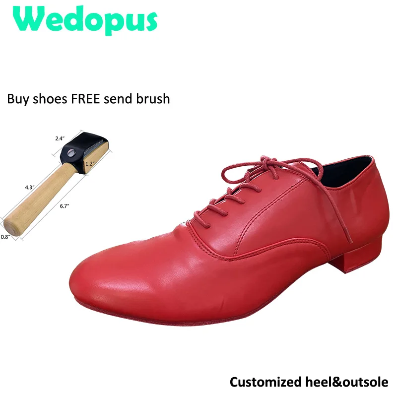 

Wedopus Customized Men's Ballroom Dance Shoes Red Leather Practice Standard Man Dance Shoes Soft Suede Sole