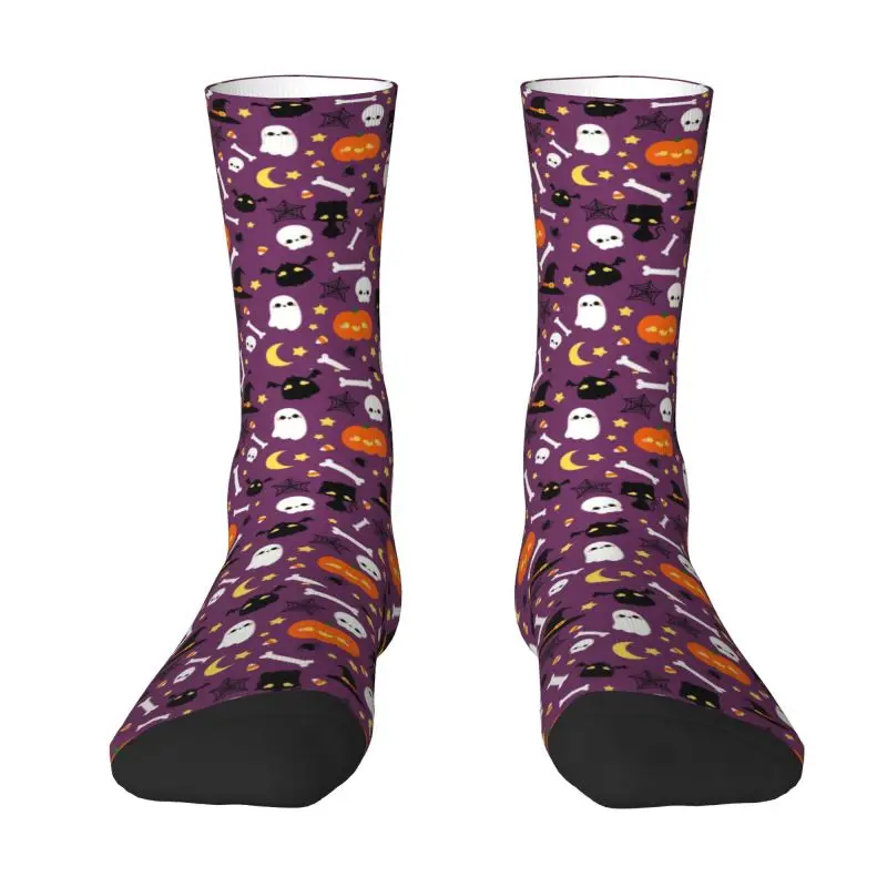 Cute Printed Halloween Spoofs Pattern Socks for Women Men Stretchy Summer Autumn Winter Witch Cat Ghost Crew Socks