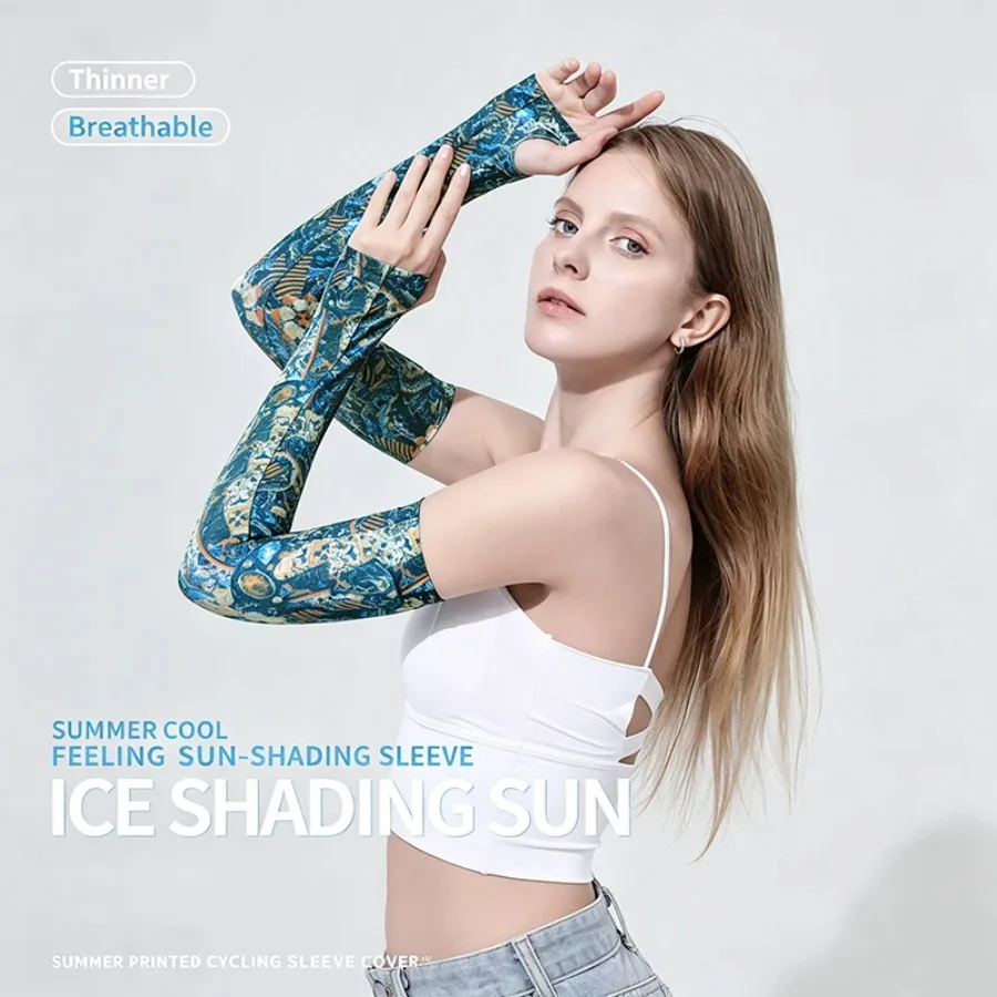 Tattoo Sun Protection Ice Sleeves Outdoor Cycling, Travel, Hiking, Running Printed Arm Sleeves Fishing Sun Protection Arm Prote