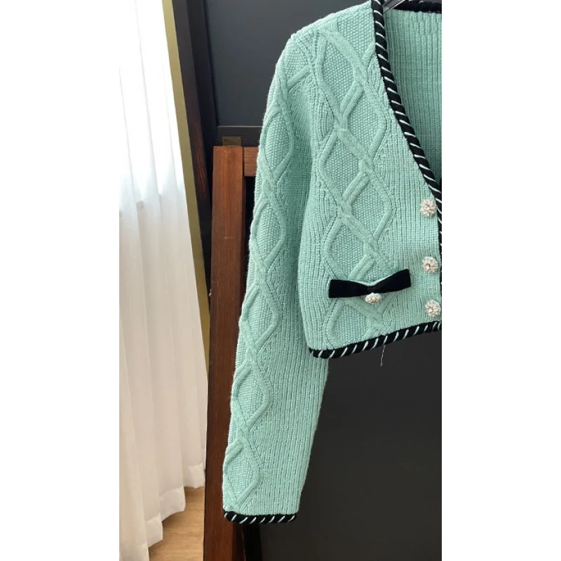 traf 2024 Early Spring Mint Green Knitted Cardigan Top A- line Skirt Suit traf official store