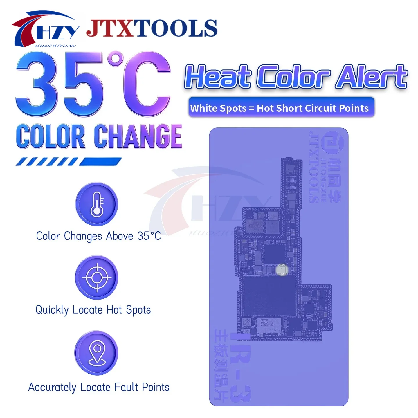 JTX IR‑3 Motherboard Short‑Circuit Finder Pad Thermochromic Temperature Test Sheet Reusable for Mobile Phone Mainboard Repair