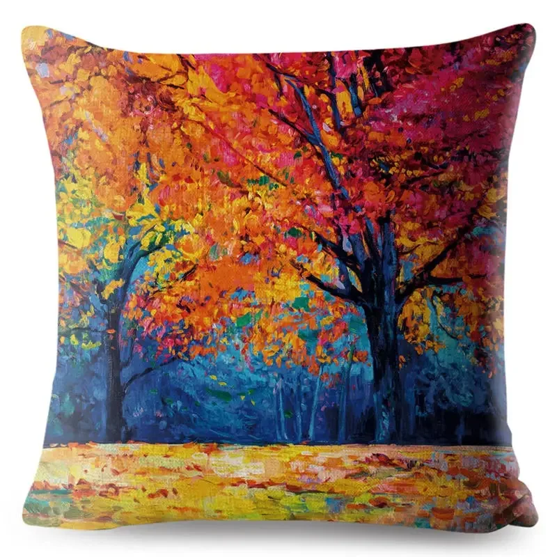 Colorful painting decorative trees forest series printed cushion cover suitable for home sofa bedroom 45*45 cm pillowcase