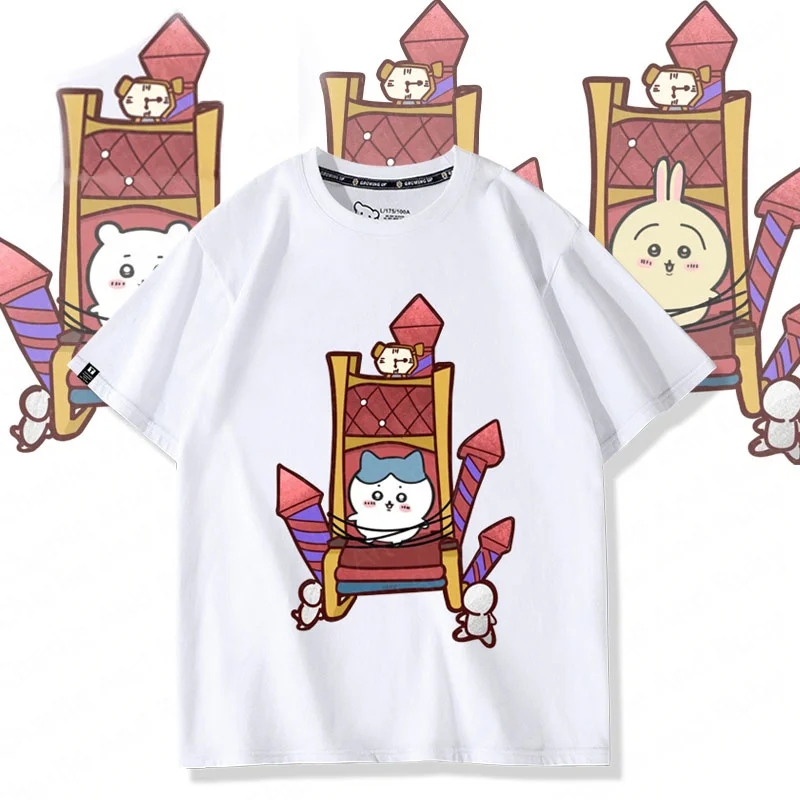 Fifth Personality Carnival Chair Chiikawa Anime Cute Pattern Cotton Crewneck Short-Sleeved T-Shirt Clothing Summer Fashion