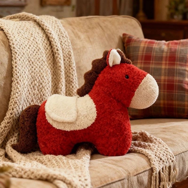 Horse Year Mascot Plush Cushion Uniquely Shaped Plush Toy Sofa Living Room Decoration Throw Pillow Gift