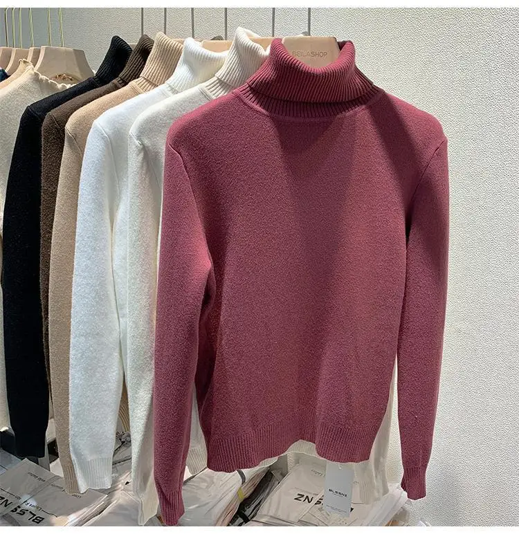 2025 New Thicken High Collar Pullover Women's Sweater Top Winter Warm and Soft Solid Color Inner Wear Bottoming Shirt