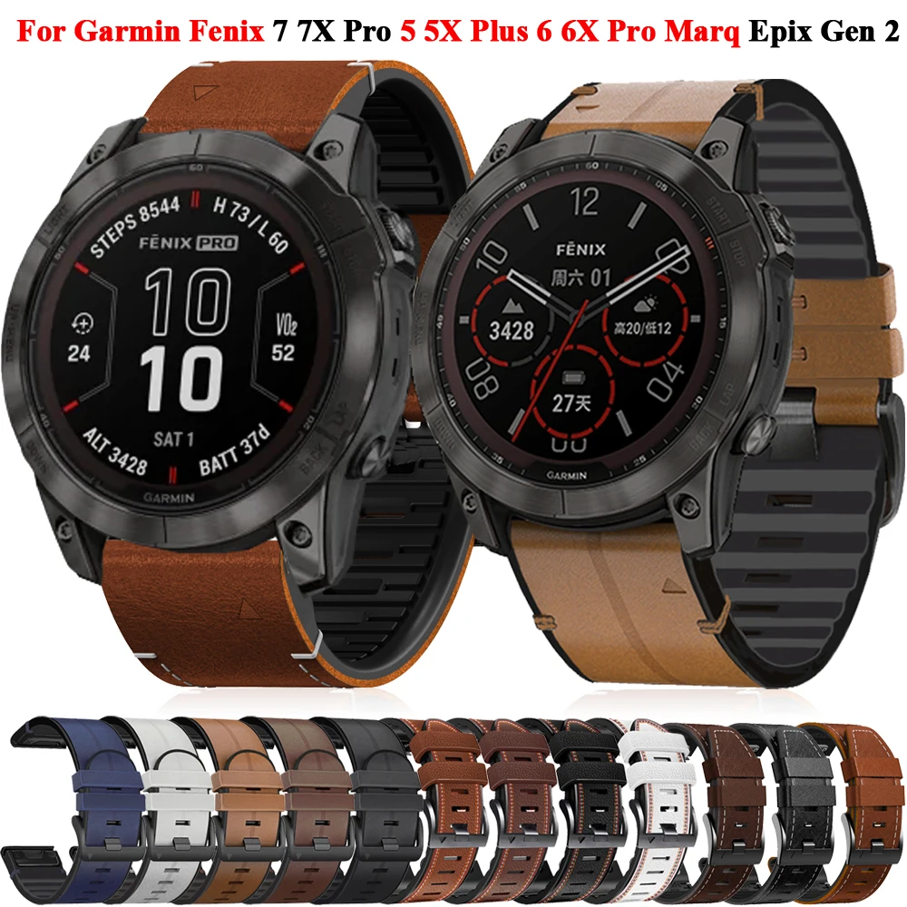 

22 26MM Leather+Silicone Watch Band Strap For Garmin Fenix 7X 7 6X 6 Pro 5X 5 Epix Gen 2 Smartwatch Quickfit Wristbands Bracelet