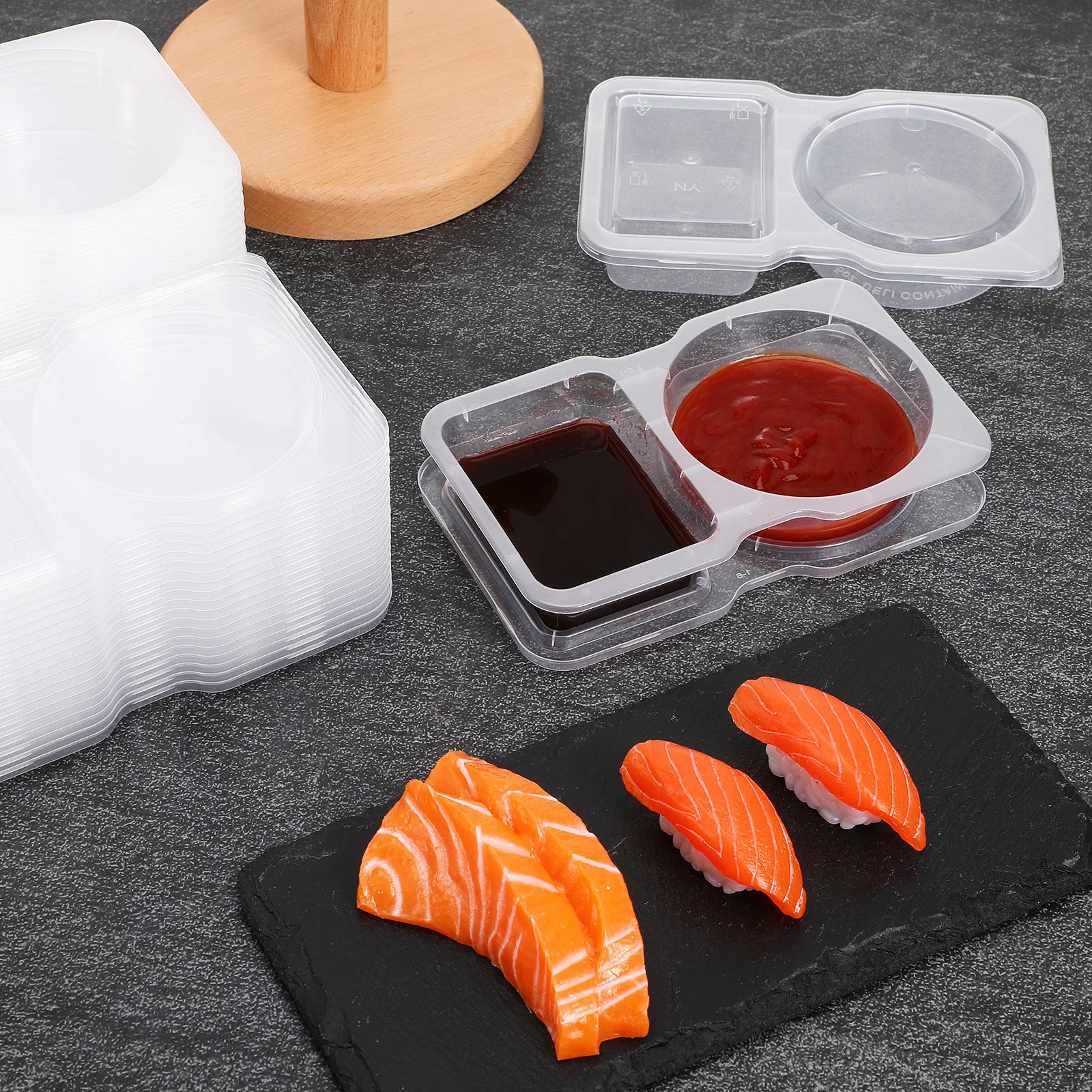 

20 pcs Sauce Cups With Lids Double Compartment Condiment Containers Small Plastic Portion Cups for Travel Picnic Takeout