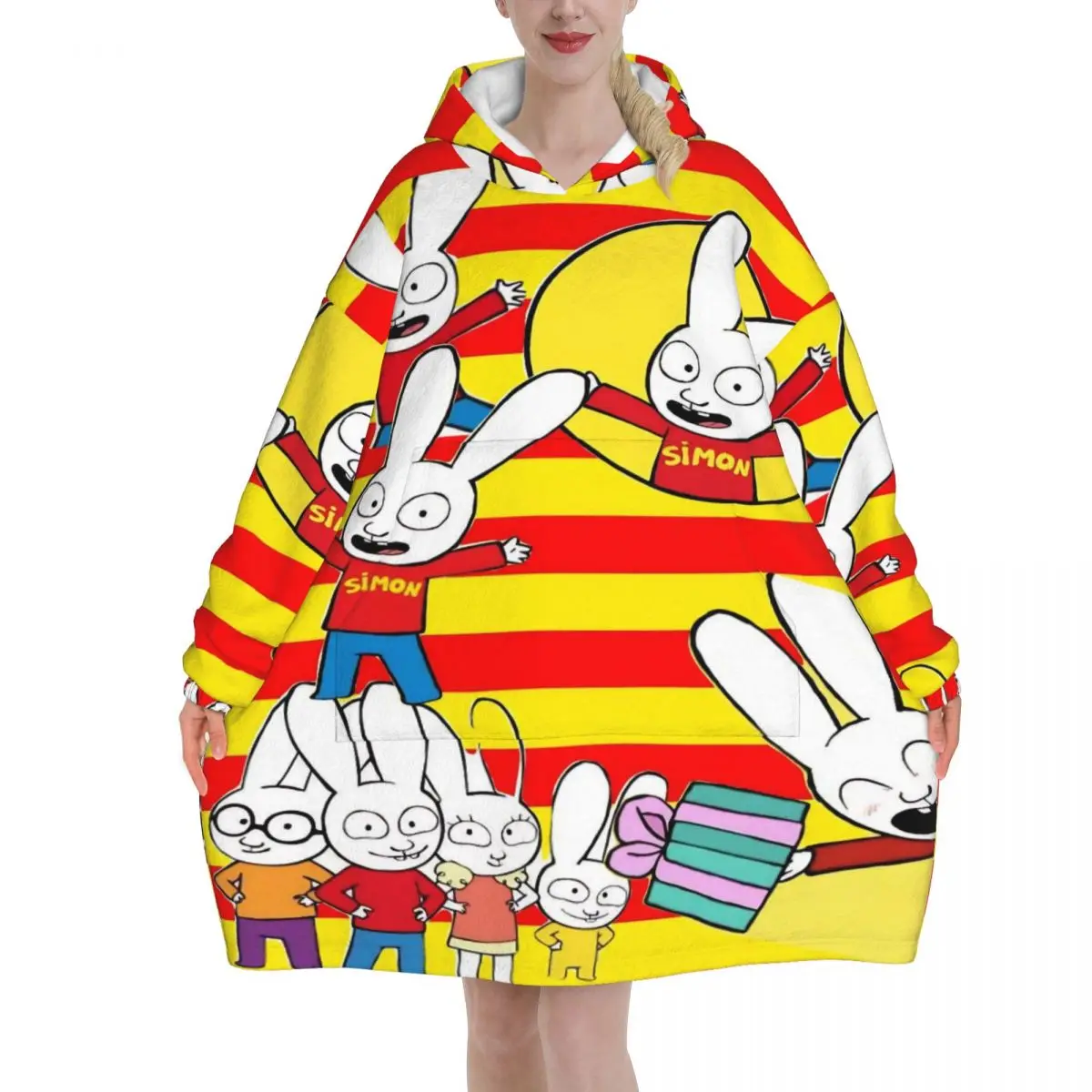 Simon Super Rabbit Blanket Hoodie Oversized Wearable Sweatshirt Blanket Warm Gifts for Women Girls Girlfriend