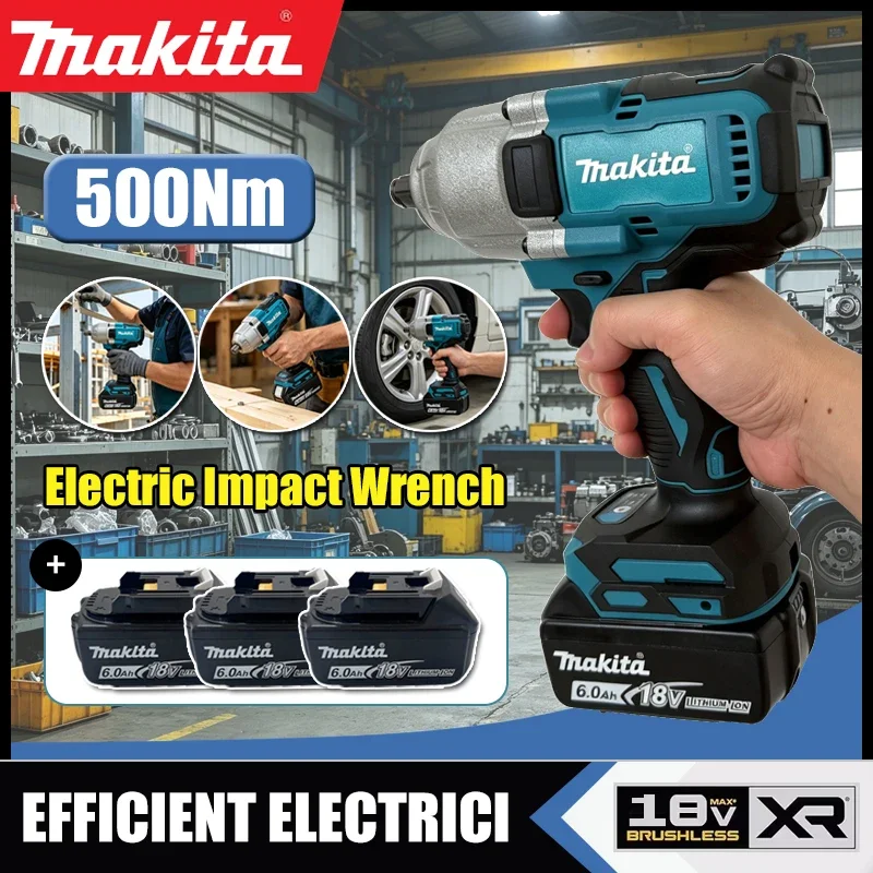 

Makita Brushless Cordless Impact Wrench 500Nm High Torque Square Drive Electric Impact Gun For Car Tire Repair Construction