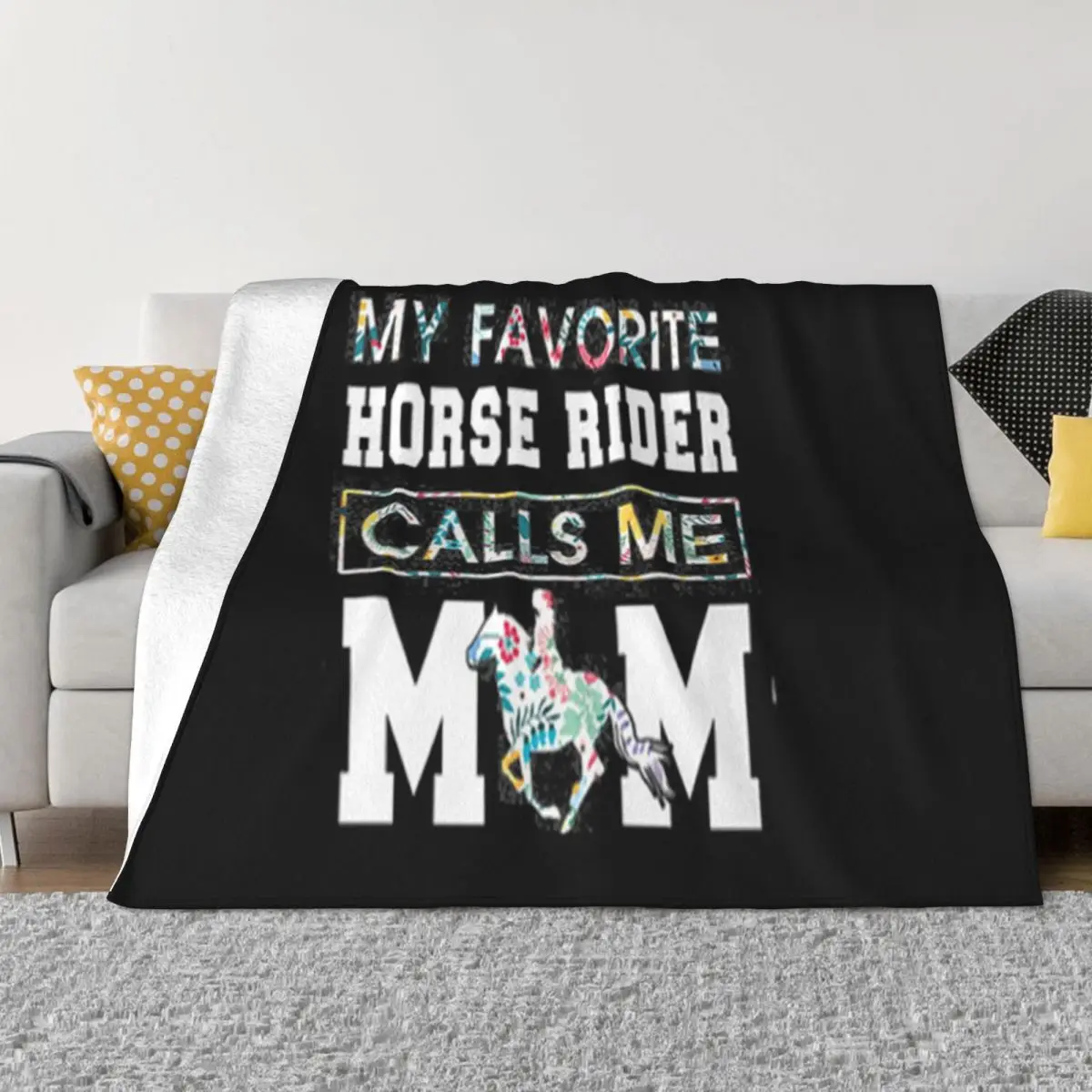 My Favorite Horse Rider Calls Me Mom Floral Customized Child Chinese Style Kawaii Solid Color Throw Blanket