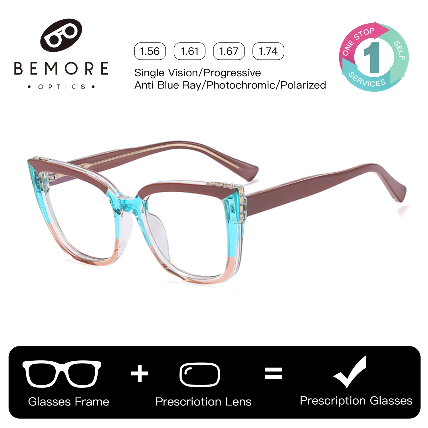 

Очки BEMORE Butterfly из ацетата для женщин, квадратные, фотохромные, с защитой от синего света, оптические, мультифокальные
