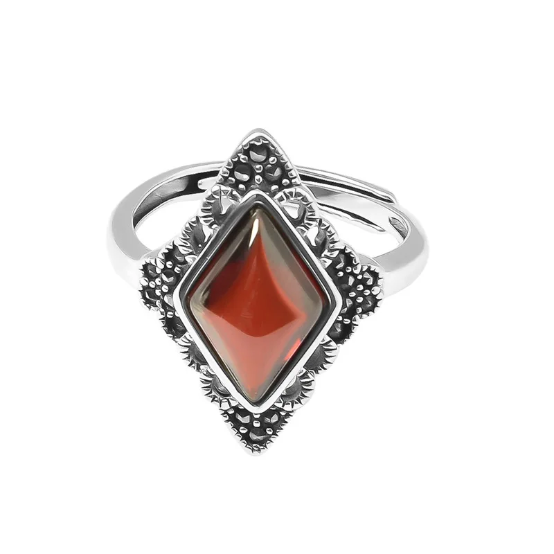 Hohe Qualität Vintage Raute Design Roter Granat Stein Thai Silber Damen Ringe Großhandel Schmuck Für Frauen Weihnachtsgeschenke – Detail 6