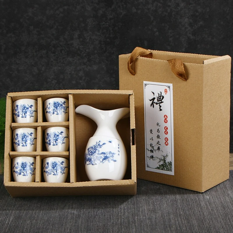 

Vintage Ceramic Sake Pot Set 1 Bottle 6 Cups Small Wine Cups Baijiu Cup Japanese Household Sake Pot Bar Set in Gift Box 2025 New