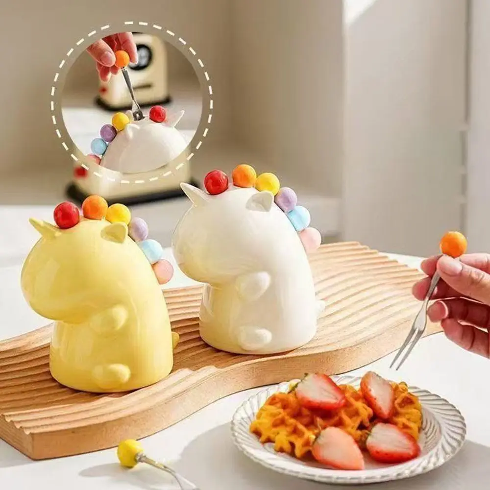 

Kawaii Plastic Fruit Forks Mini with Storage Tank Dessert Fork Colorful Toothpick Forks Household